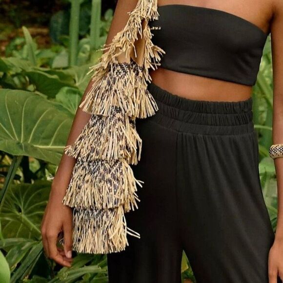 Free People Handbags - Free People Soleil Raffia Fringe Hobo Bag